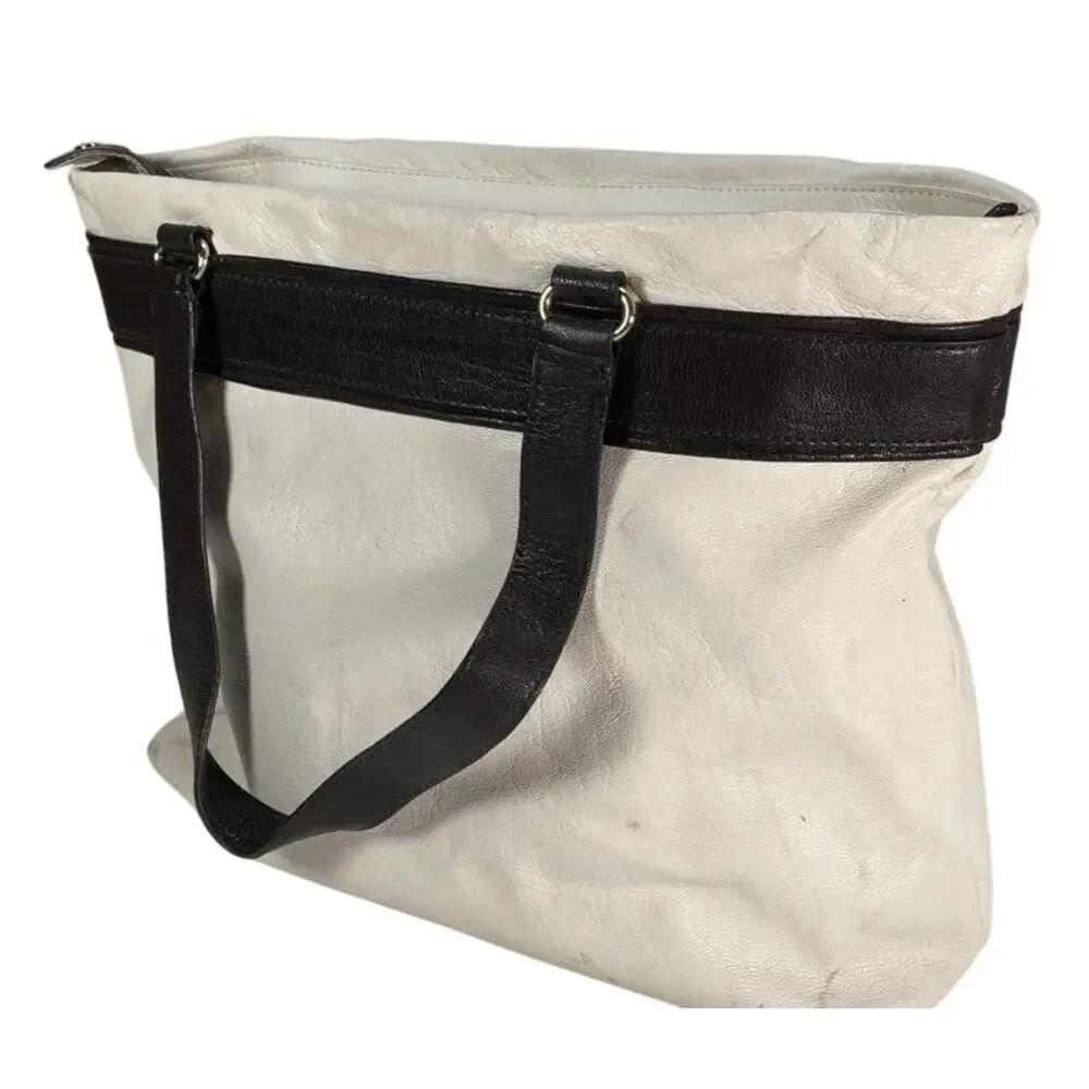 Vintage Kate Spade Canvas Tote Leather Trim Cream Black